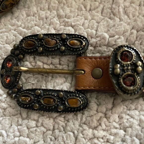 VNT Leatherock  Western Garnet Tiger Eye Woman Belt Size 34/ Pristine main image 7